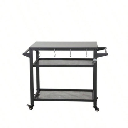 3 - Shelf Outdoor Grill Table, Grill Cart with Wheels, Outdoor Pizza Oven Table and Food Prep Table, Blackstone Table with Propane Hook, Grill Stand Blackstone Griddle Outside BBQ