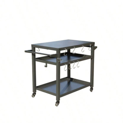 3 - Shelf Outdoor Grill Table, Grill Cart with Wheels, Outdoor Pizza Oven Table and Food Prep Table, Blackstone Table with Propane Hook, Grill Stand Blackstone Griddle Outside BBQ
