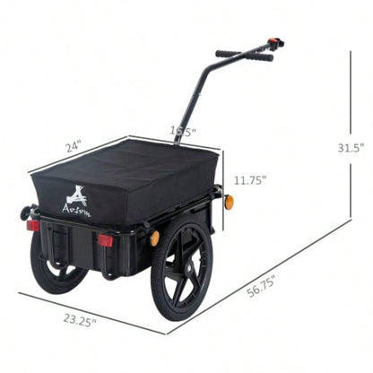 Aosom Cargo Trailer with Removable Box and Waterproof Cover, Bike Wagon Trailer with Two 16in Wheels