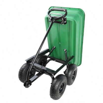 Folding car Poly Garden dump truck with steel frame, 10 inches. Pneumatic tire, 300 lb capacity body 55L Green