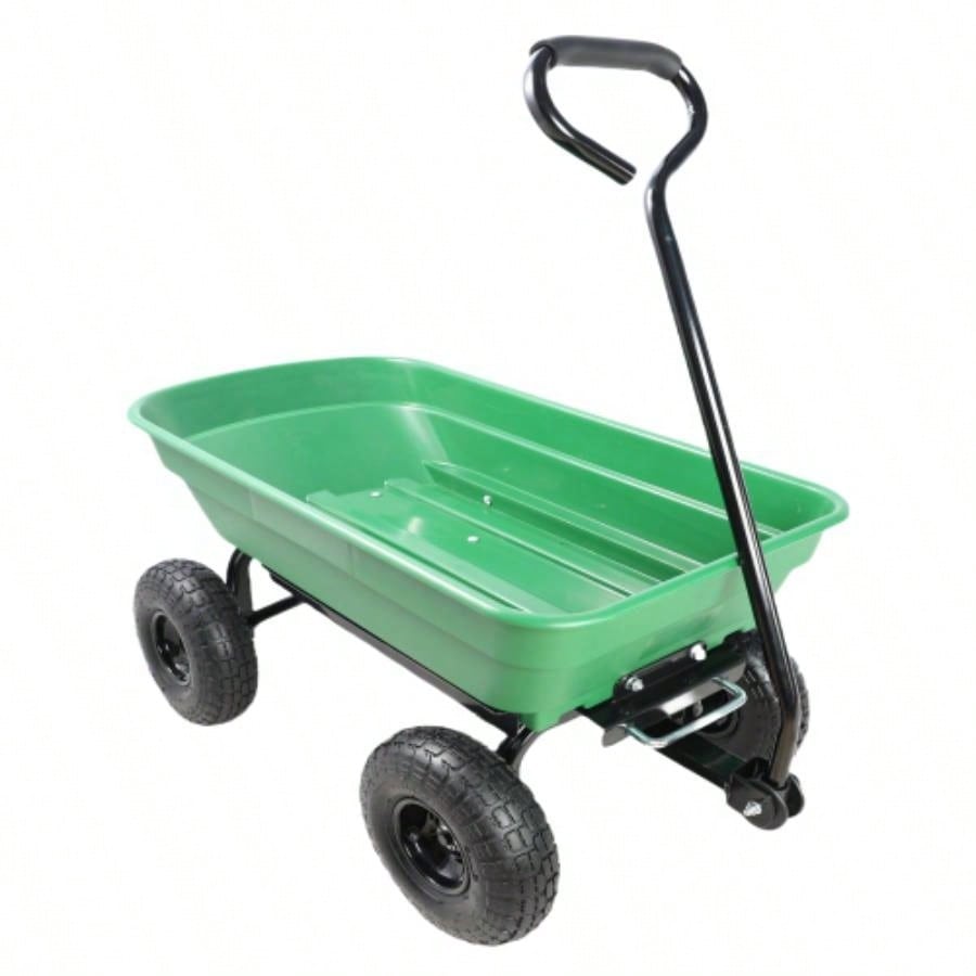 Folding car Poly Garden dump truck with steel frame, 10 inches. Pneumatic tire, 300 lb capacity body 55L Green