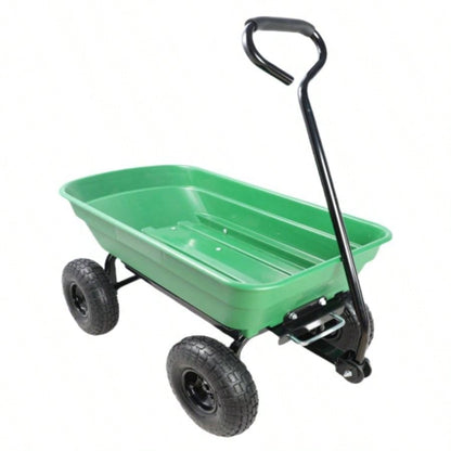 Folding car Poly Garden dump truck with steel frame, 10 inches. Pneumatic tire, 300 lb capacity body 55L Green