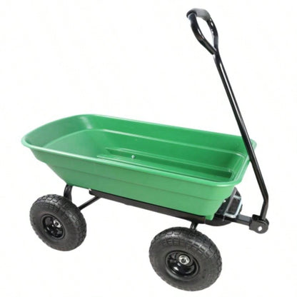 Folding car Poly Garden dump truck with steel frame, 10 inches. Pneumatic tire, 300 lb capacity body 55L Green