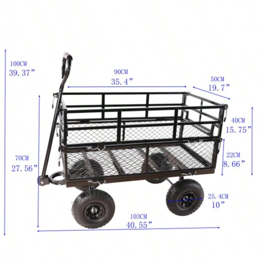 Black double fence utility cart Wagon Cart Garden cart trucks make it easier to transport firewood