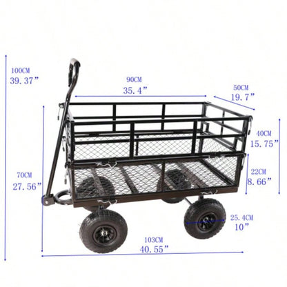 Black double fence utility cart Wagon Cart Garden cart trucks make it easier to transport firewood