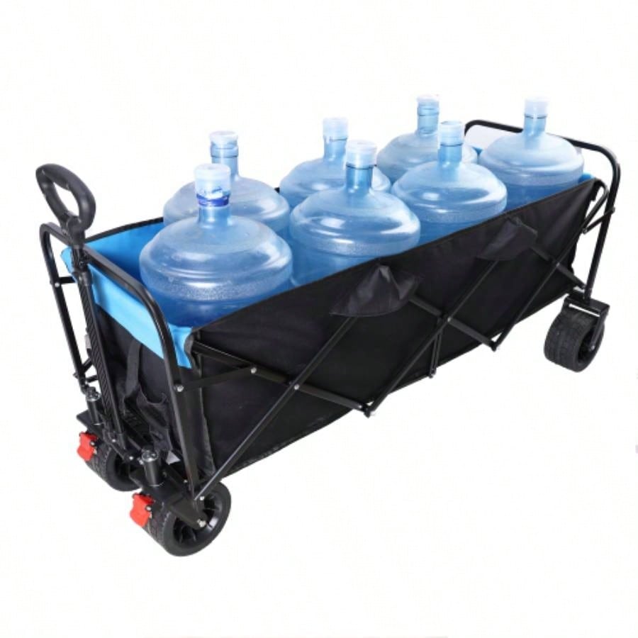 Big large capacity Folding cart Long Extender Wagon Cart Folding Wagon Garden Shopping Beach Cart black+ blue