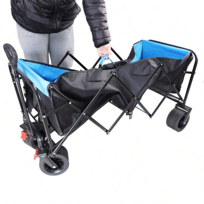 Big large capacity Folding cart Long Extender Wagon Cart Folding Wagon Garden Shopping Beach Cart black+ blue
