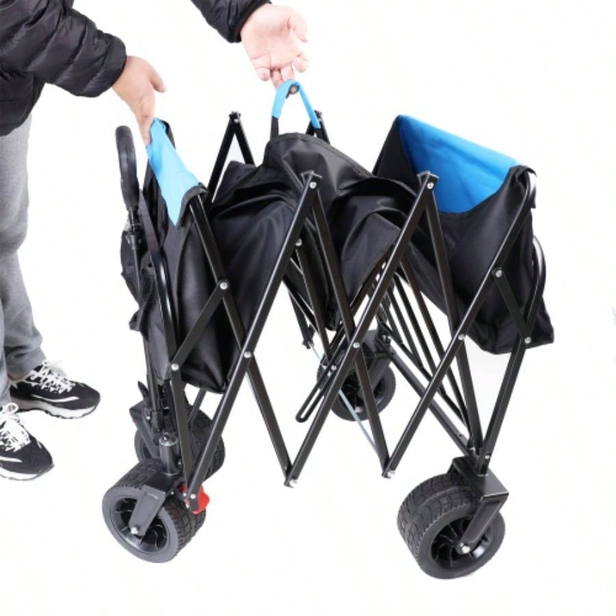 Big large capacity Folding cart Long Extender Wagon Cart Folding Wagon Garden Shopping Beach Cart black+ blue