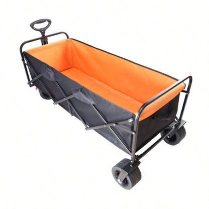 Big large capacity Folding cart Long Extender Wagon Cart Folding Wagon Garden Shopping Beach Cart black+ orange