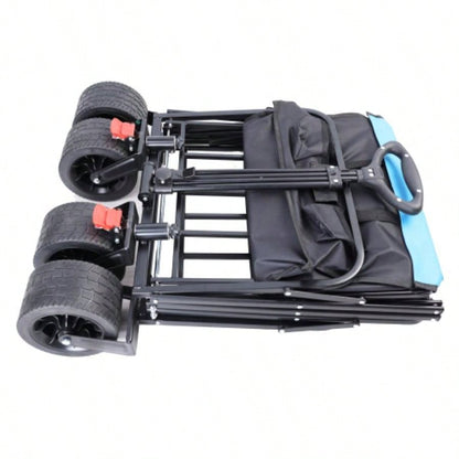 Big large capacity Folding cart Long Extender Wagon Cart Folding Wagon Garden Shopping Beach Cart black+ blue