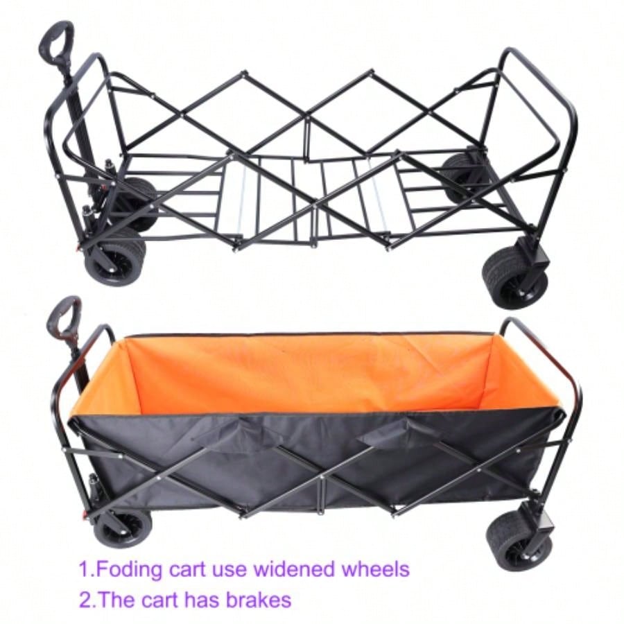 Big large capacity Folding cart Long Extender Wagon Cart Folding Wagon Garden Shopping Beach Cart black+ orange
