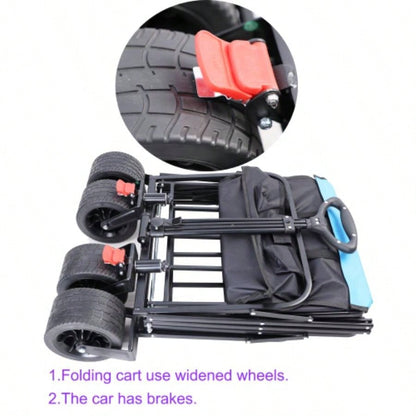 Big large capacity Folding cart Long Extender Wagon Cart Folding Wagon Garden Shopping Beach Cart black+ blue