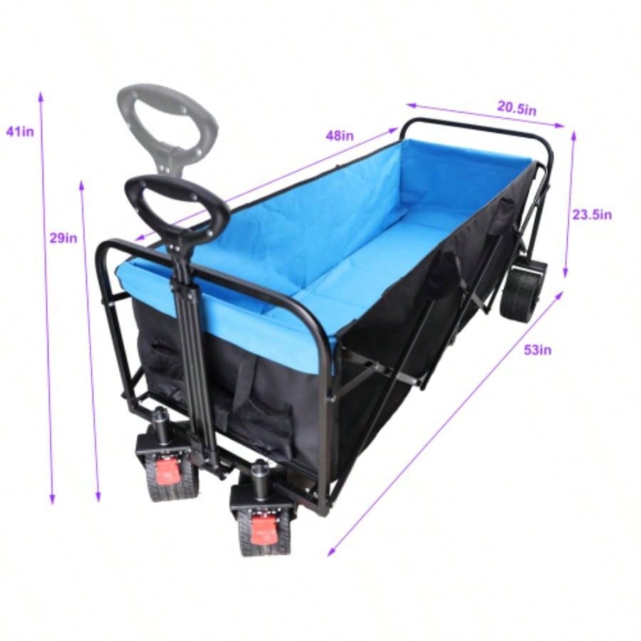 Big large capacity Folding cart Long Extender Wagon Cart Folding Wagon Garden Shopping Beach Cart black+ blue