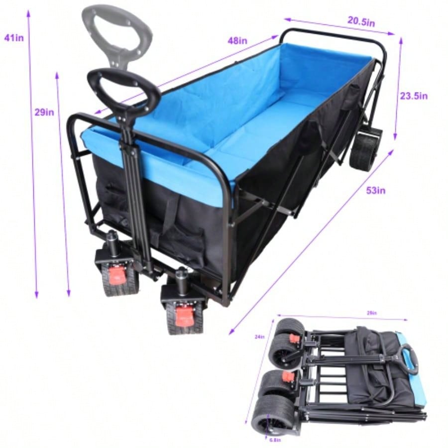 Big large capacity Folding cart Long Extender Wagon Cart Folding Wagon Garden Shopping Beach Cart black+ blue