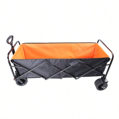 Big large capacity Folding cart Long Extender Wagon Cart Folding Wagon Garden Shopping Beach Cart black+ orange