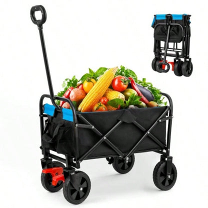 Big large capacity Folding cart Long Extender Wagon Cart Folding Wagon Garden Shopping Beach Cart black+ blue