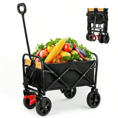 Big large capacity Folding cart Long Extender Wagon Cart Folding Wagon Garden Shopping Beach Cart black+ blue