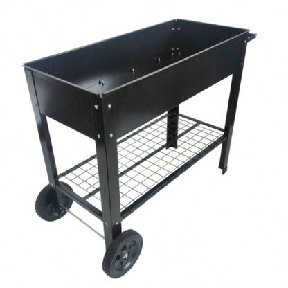 Mobile Metal Raised Garden Bed Cart with, Elevated Tall Planter Box with Wheels Outdoor Indoors House Patio Backyard Vegetables Tomato Herb Grow Black
