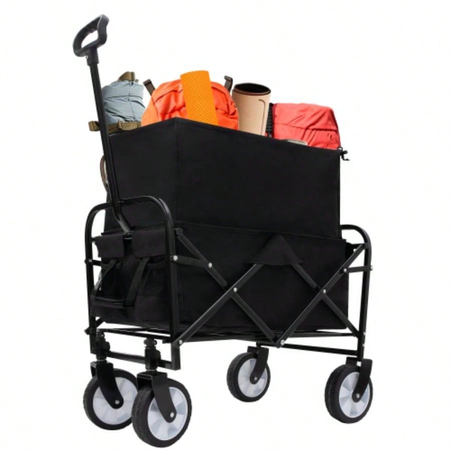 Minimeetall Extention ExCollapsible Foldable Wagon Cart Beach Wagon Heavy Duty Utility Cart Utility Wagon Grocery Cart Camping Shopping Sports Gardeing Fishing Supports 225lbs Black