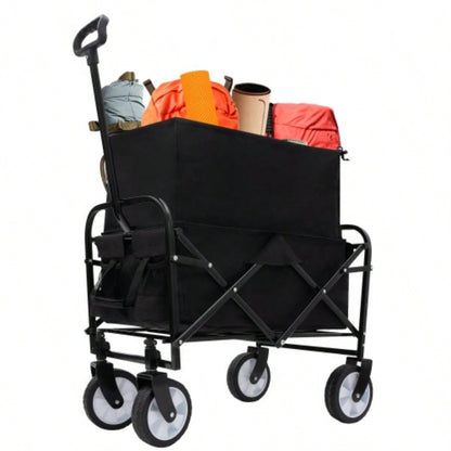 Minimeetall Extention ExCollapsible Foldable Wagon Cart Beach Wagon Heavy Duty Utility Cart Utility Wagon Grocery Cart Camping Shopping Sports Gardeing Fishing Supports 225lbs Black