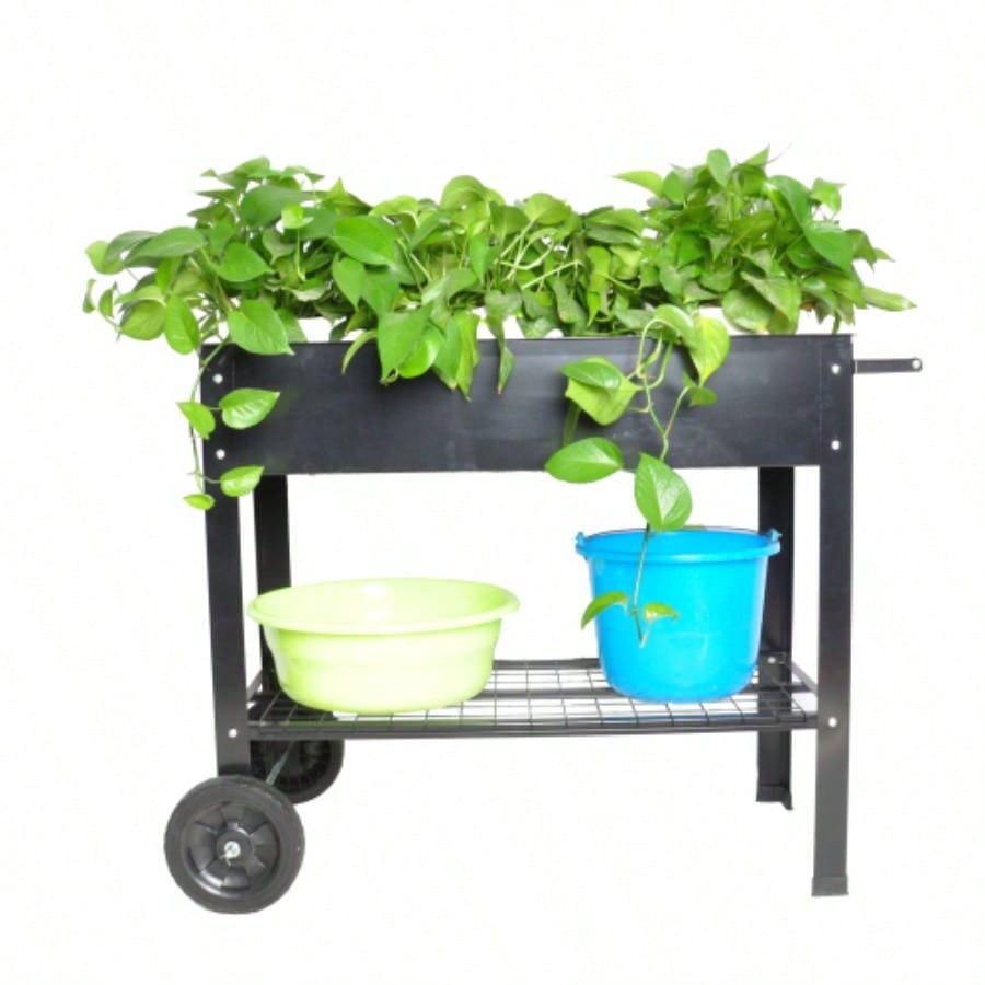 Mobile Metal Raised Garden Bed Cart with, Elevated Tall Planter Box with Wheels Outdoor Indoors House Patio Backyard Vegetables Tomato Herb Grow Black