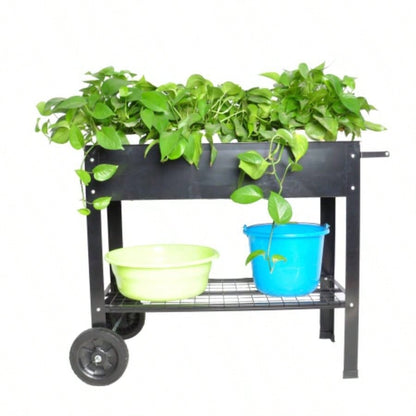 Mobile Metal Raised Garden Bed Cart with, Elevated Tall Planter Box with Wheels Outdoor Indoors House Patio Backyard Vegetables Tomato Herb Grow Black