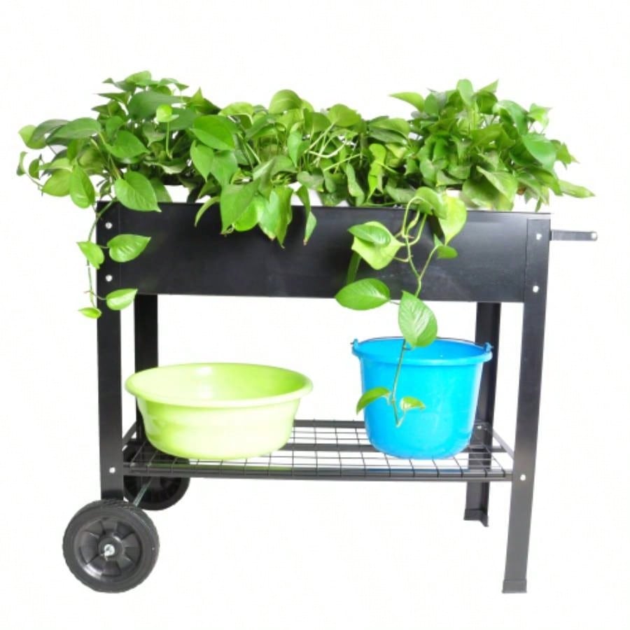 Mobile Metal Raised Garden Bed Cart with, Elevated Tall Planter Box with Wheels Outdoor Indoors House Patio Backyard Vegetables Tomato Herb Grow Black