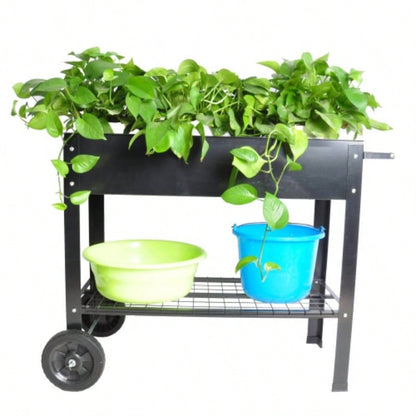 Mobile Metal Raised Garden Bed Cart with, Elevated Tall Planter Box with Wheels Outdoor Indoors House Patio Backyard Vegetables Tomato Herb Grow Black