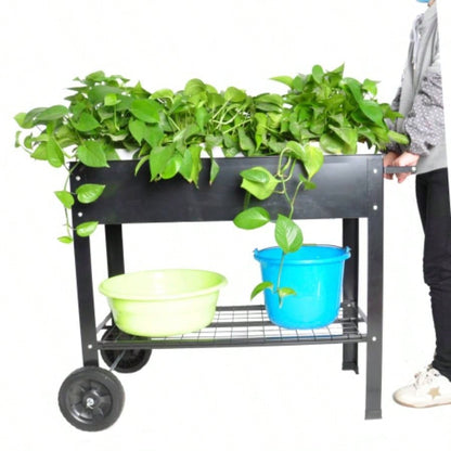 Mobile Metal Raised Garden Bed Cart with, Elevated Tall Planter Box with Wheels Outdoor Indoors House Patio Backyard Vegetables Tomato Herb Grow Black