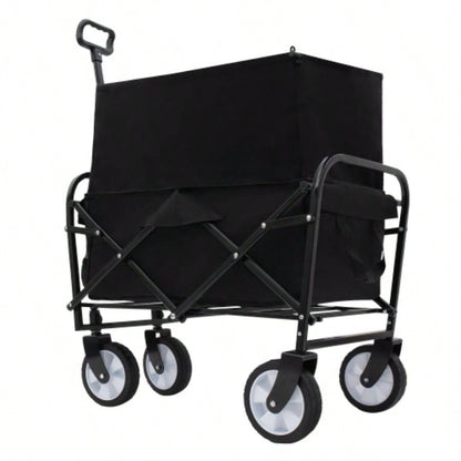 Minimeetall Extention ExCollapsible Foldable Wagon Cart Beach Wagon Heavy Duty Utility Cart Utility Wagon Grocery Cart Camping Shopping Sports Gardeing Fishing Supports 225lbs Black