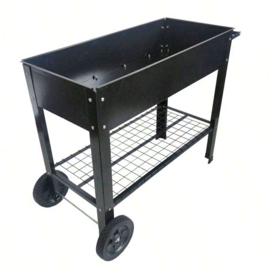 Mobile Metal Raised Garden Bed Cart with, Elevated Tall Planter Box with Wheels Outdoor Indoors House Patio Backyard Vegetables Tomato Herb Grow Black