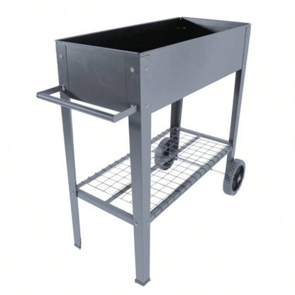 Mobile Metal Raised Garden Bed Cart with, Elevated Tall Planter Box with Wheels Outdoor Indoors House Patio Backyard Vegetables Tomato Herb Grow Black