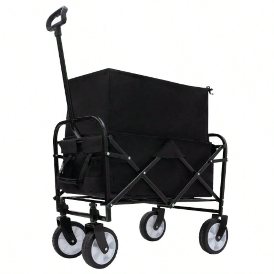 Minimeetall Extention ExCollapsible Foldable Wagon Cart Beach Wagon Heavy Duty Utility Cart Utility Wagon Grocery Cart Camping Shopping Sports Gardeing Fishing Supports 225lbs Black