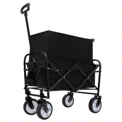Minimeetall Extention ExCollapsible Foldable Wagon Cart Beach Wagon Heavy Duty Utility Cart Utility Wagon Grocery Cart Camping Shopping Sports Gardeing Fishing Supports 225lbs Black