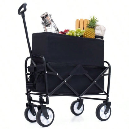 Minimeetall Extention ExCollapsible Foldable Wagon Cart Beach Wagon Heavy Duty Utility Cart Utility Wagon Grocery Cart Camping Shopping Sports Gardeing Fishing Supports 225lbs Black