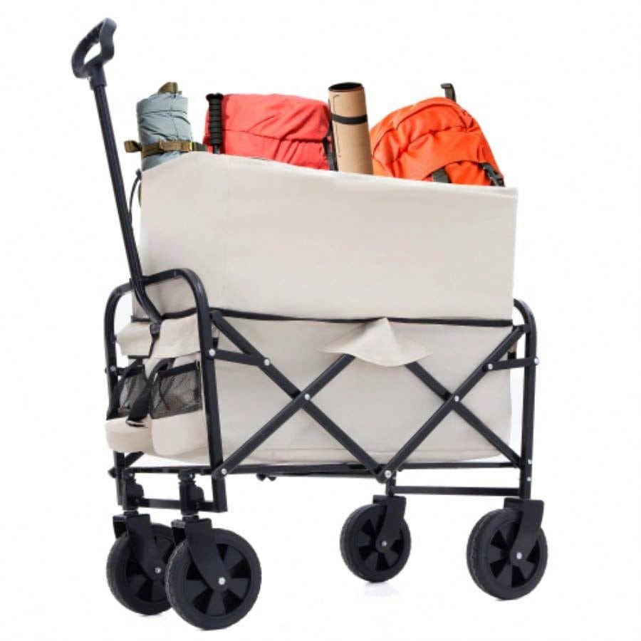 Minimeetall Extention ExCollapsible Foldable Wagon Cart Beach Wagon Heavy Duty Utility Cart Utility Wagon Grocery Cart Camping Shopping Sports Gardeing Fishing Supports 225lbs Black