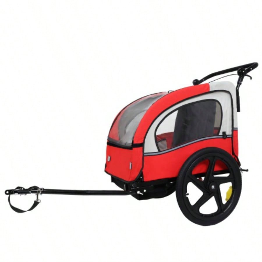 2 - in - 1 Double 2 with 5 - point safety harnesses Bike Trailer Jogger Stroller Kids Children Foldable Collapsible/Pivot Front Wheel, Storage Bag