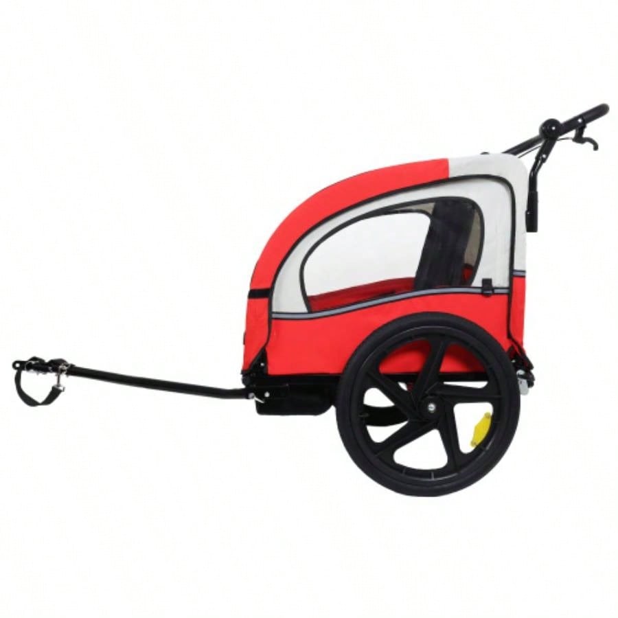 2 - in - 1 Double 2 with 5 - point safety harnesses Bike Trailer Jogger Stroller Kids Children Foldable Collapsible/Pivot Front Wheel, Storage Bag