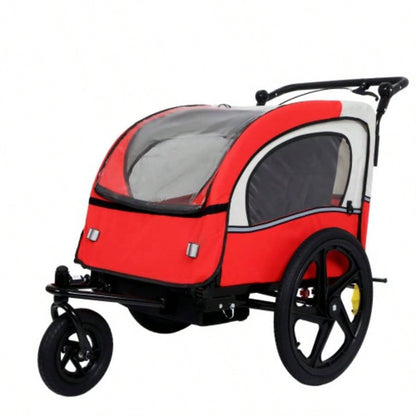2 - in - 1 Double 2 with 5 - point safety harnesses Bike Trailer Jogger Stroller Kids Children Foldable Collapsible/Pivot Front Wheel, Storage Bag
