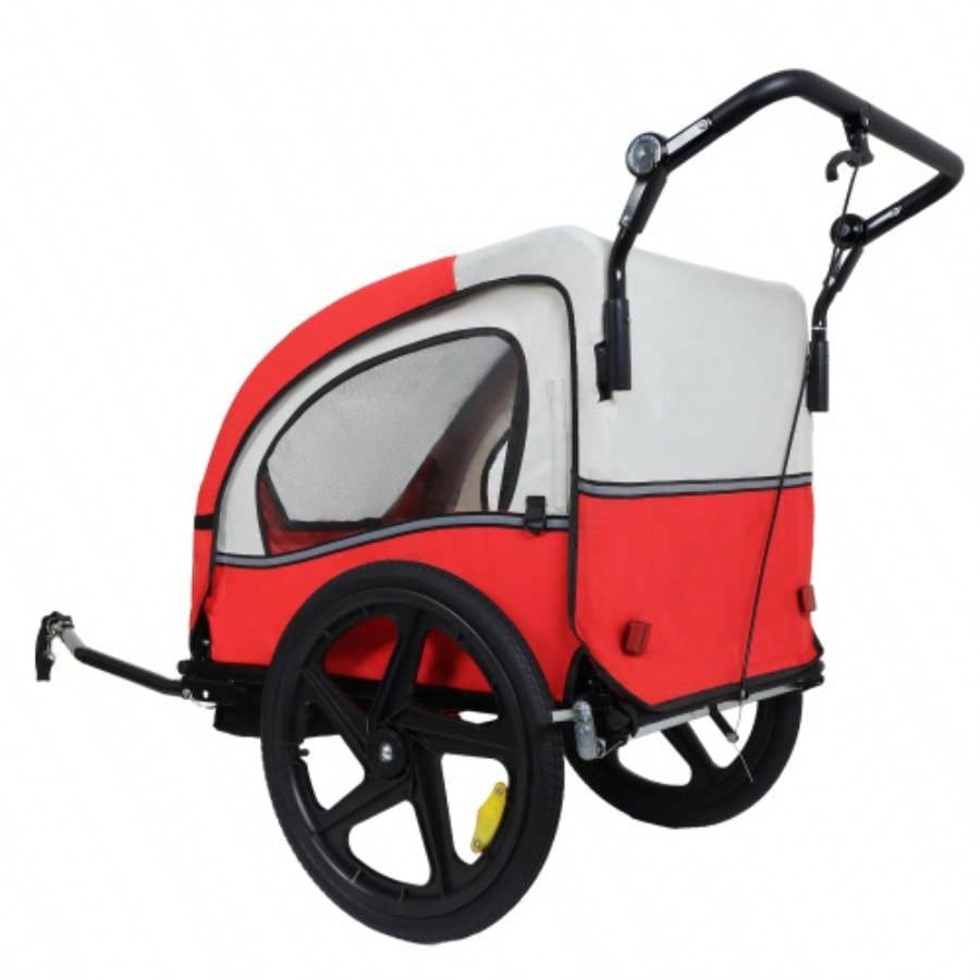 2 - in - 1 Double 2 with 5 - point safety harnesses Bike Trailer Jogger Stroller Kids Children Foldable Collapsible/Pivot Front Wheel, Storage Bag
