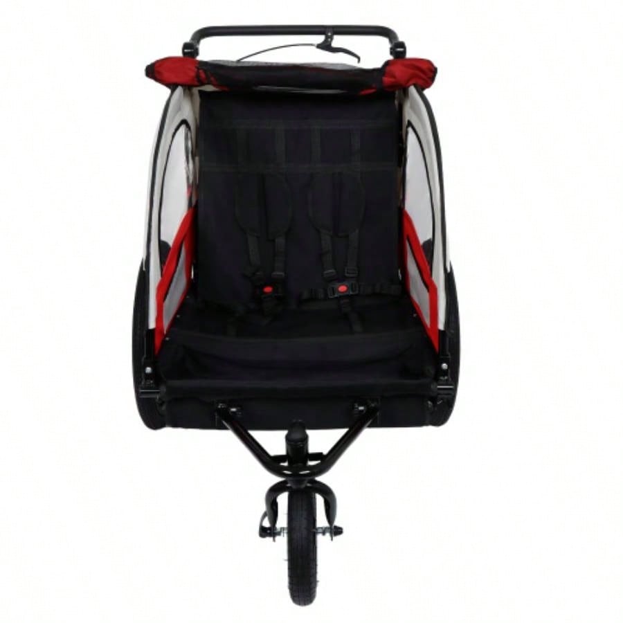 2 - in - 1 Double 2 with 5 - point safety harnesses Bike Trailer Jogger Stroller Kids Children Foldable Collapsible/Pivot Front Wheel, Storage Bag