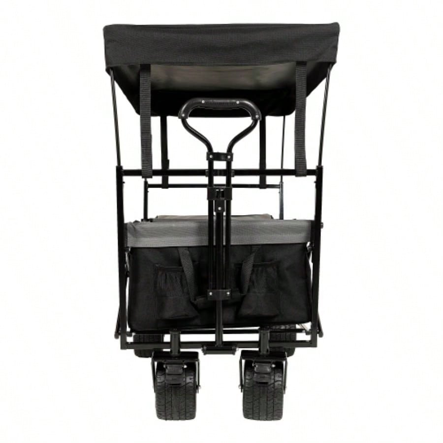 480Lbs Collapsible Wagon with Canopy, Wagon Stroller with All - Terrain Wheels, Lightweight Foldable Wagon, Large Capacity Camping, Shopping, Sports, and Garden Use, black with mosquito net