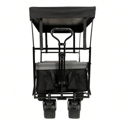 480Lbs Collapsible Wagon with Canopy, Wagon Stroller with All - Terrain Wheels, Lightweight Foldable Wagon, Large Capacity Camping, Shopping, Sports, and Garden Use, black with mosquito net