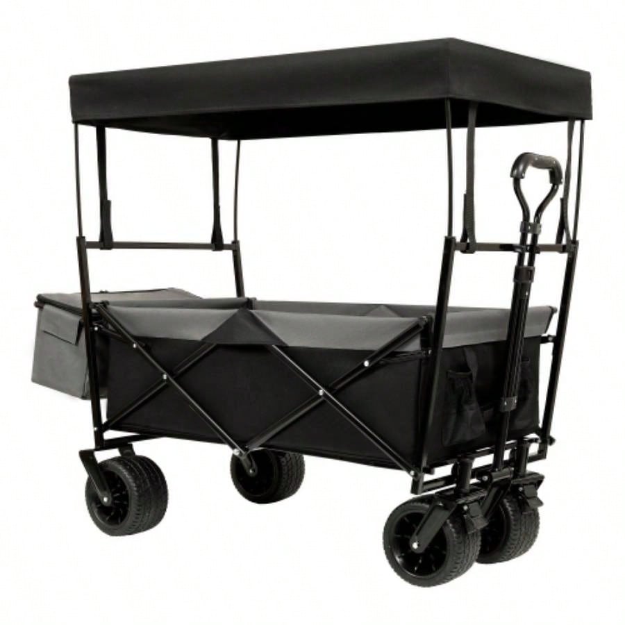 480Lbs Collapsible Wagon with Canopy, Wagon Stroller with All - Terrain Wheels, Lightweight Foldable Wagon, Large Capacity Camping, Shopping, Sports, and Garden Use, black with mosquito net