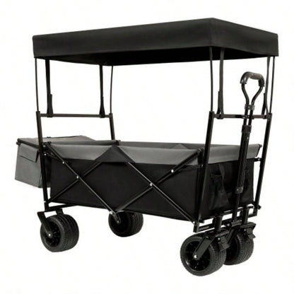480Lbs Collapsible Wagon with Canopy, Wagon Stroller with All - Terrain Wheels, Lightweight Foldable Wagon, Large Capacity Camping, Shopping, Sports, and Garden Use, black with mosquito net