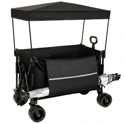 480Lbs Collapsible Wagon with Canopy, Wagon Stroller with All - Terrain Wheels, Lightweight Foldable Wagon, Large Capacity Camping, Shopping, Sports, and Garden Use, black with mosquito net