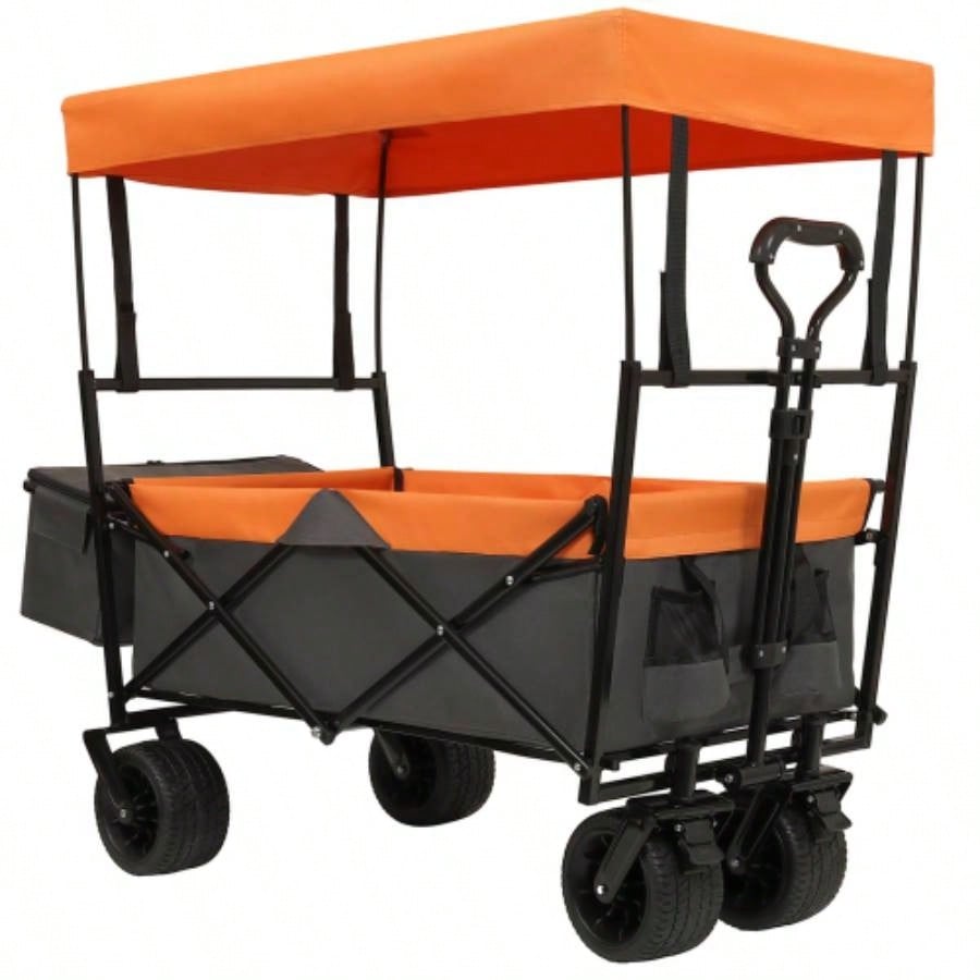 480Lbs Collapsible Wagon with Canopy, Wagon Stroller with All - Terrain Wheels, Lightweight Foldable Wagon, Large Capacity Camping, Shopping, Sports, and Garden Use, black with mosquito net