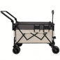 Multi - Functional Push - Pull Folding Wagon Cart with Rotating Handle 360 All - Terrain Wheels - Heavy - Duty, Adjustable Design, Large Capacity Transport, Groceries, and Outdoor Use, khaki - Gray