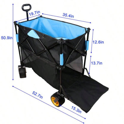 Big large capacity Folding cart Long Extender Wagon Cart Folding Wagon Garden Shopping Beach Cart black+ blue
