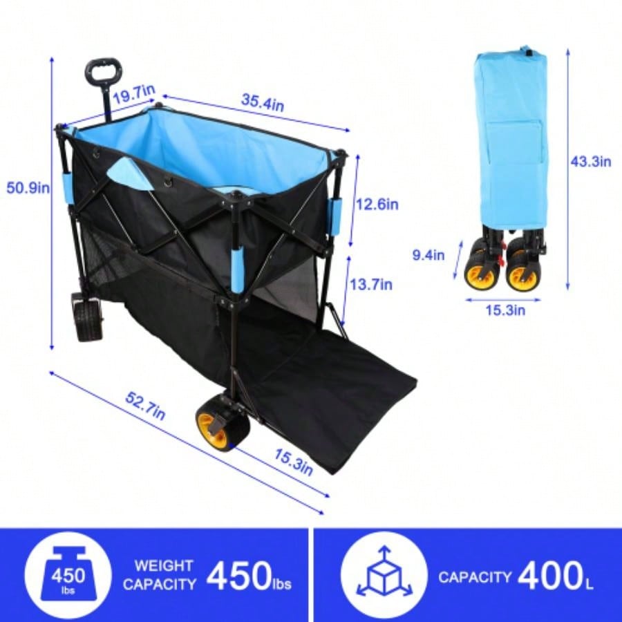 Big large capacity Folding cart Long Extender Wagon Cart Folding Wagon Garden Shopping Beach Cart black+ blue